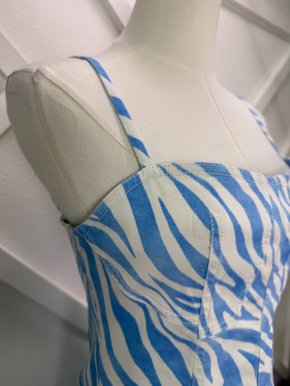 Derek Lam 10 Crosby Blair Bustier Mini Dress In Blue Zebra Stripe Size 4 - Picture 5 of 10
